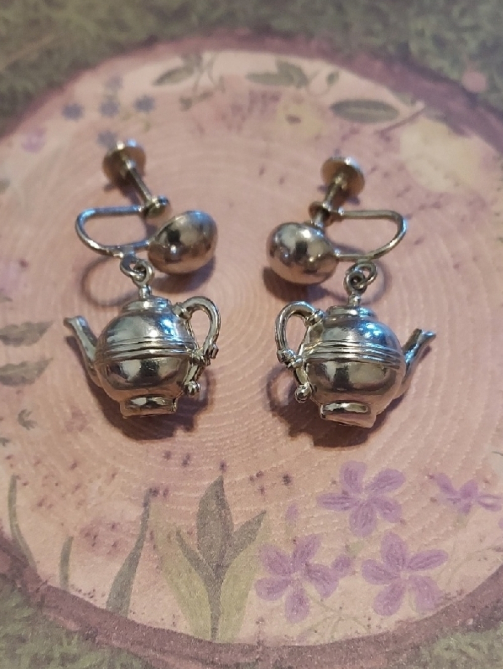 Silver Teapot Dangle Clip-On Earrings - Unbranded